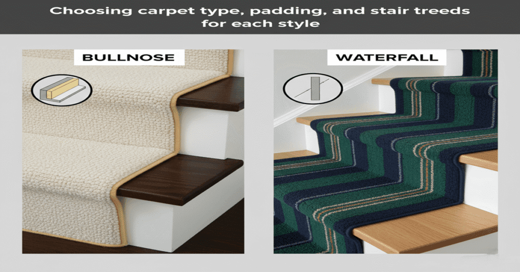 Choosing carpet type, padding, and stair treads for each style