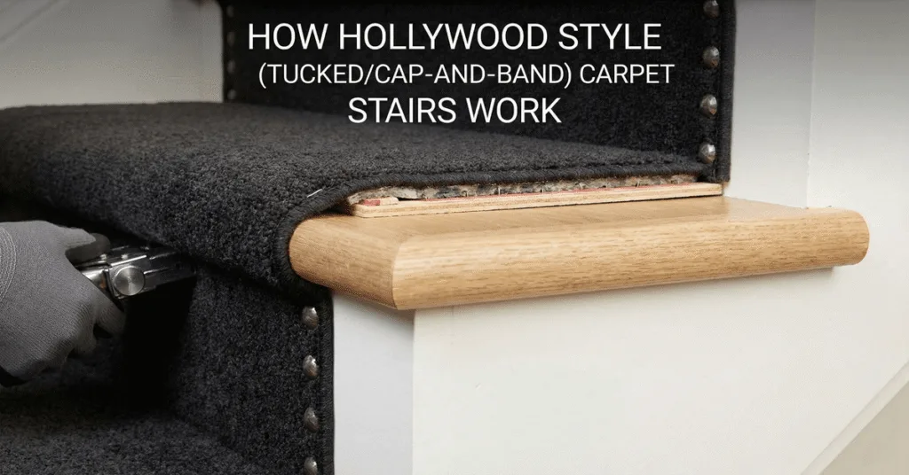 How Hollywood style (tuckedcap-and-band) carpet stairs work