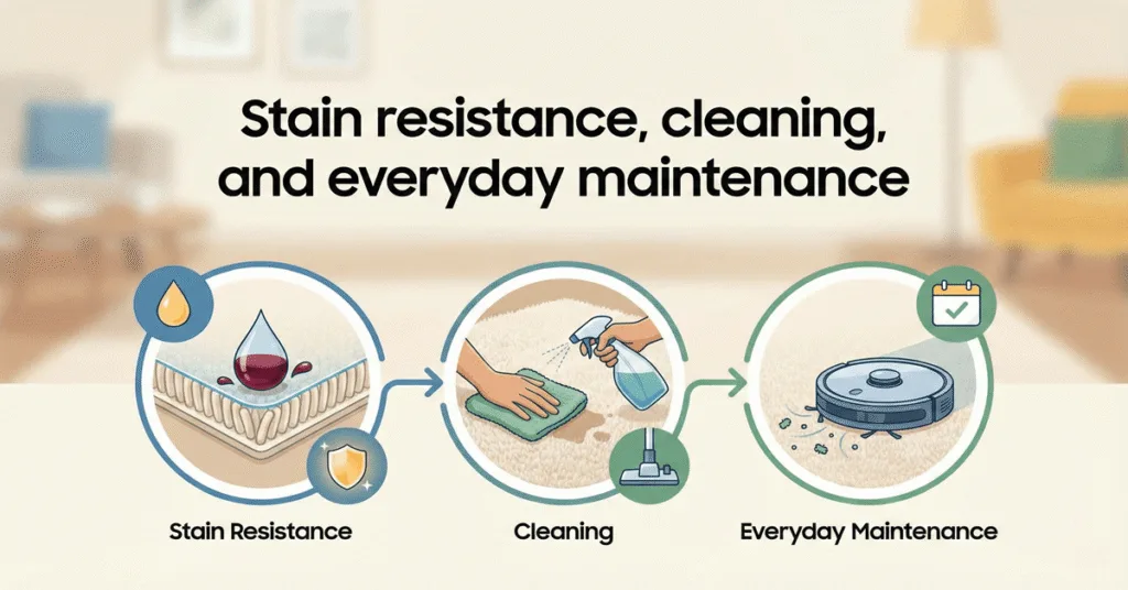 Stain resistance, cleaning, and everyday maintenance