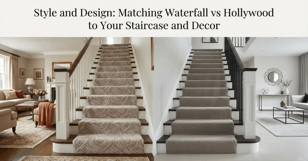 Style and design matching waterfall vs Hollywood to your staircase and decor