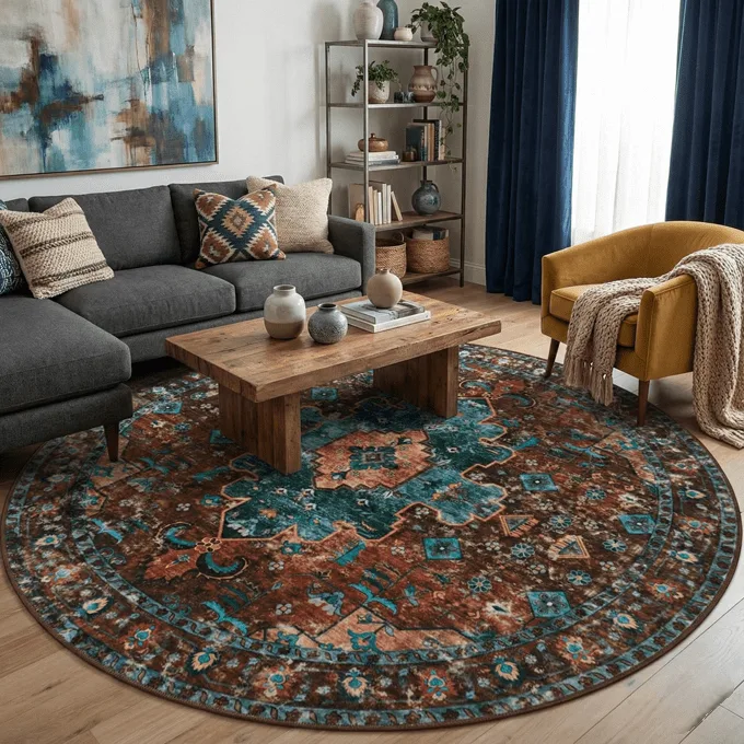Best Carpet for Allergies: Hypoallergenic Low-VOC Guide 8 Ciicool Boho Area Rug (6 Round)