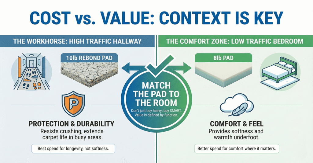 8 Lb vs 10 Lb Carpet Pad Comparison Guide 2026 5 Cost vs value