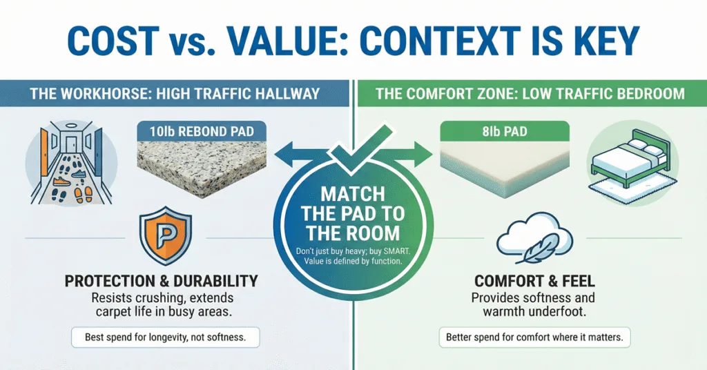 8 Lb vs 10 Lb Carpet Pad Comparison Guide 2026 5 Cost vs value