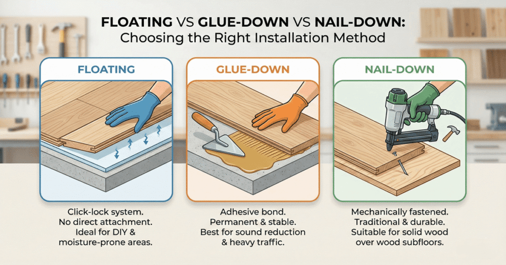 What Does a Floating Floor Mean? Simple Definition + Tips 5 Floating vs glue-down vs nail-down choosing the right installation method