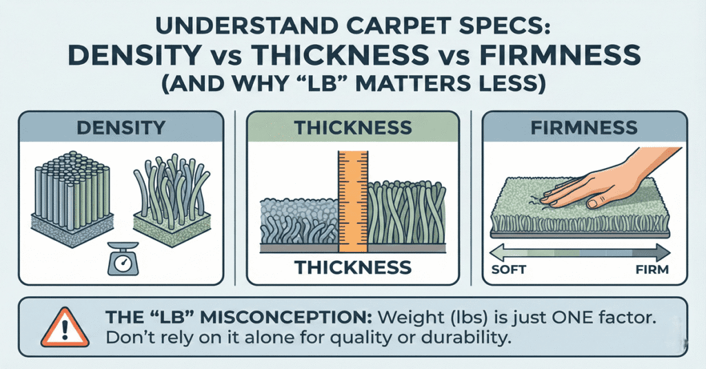 8 Lb vs 10 Lb Carpet Pad Comparison Guide 2026 3 Understand the specs density vs thickness vs firmness (and why “lb” can mislead)
