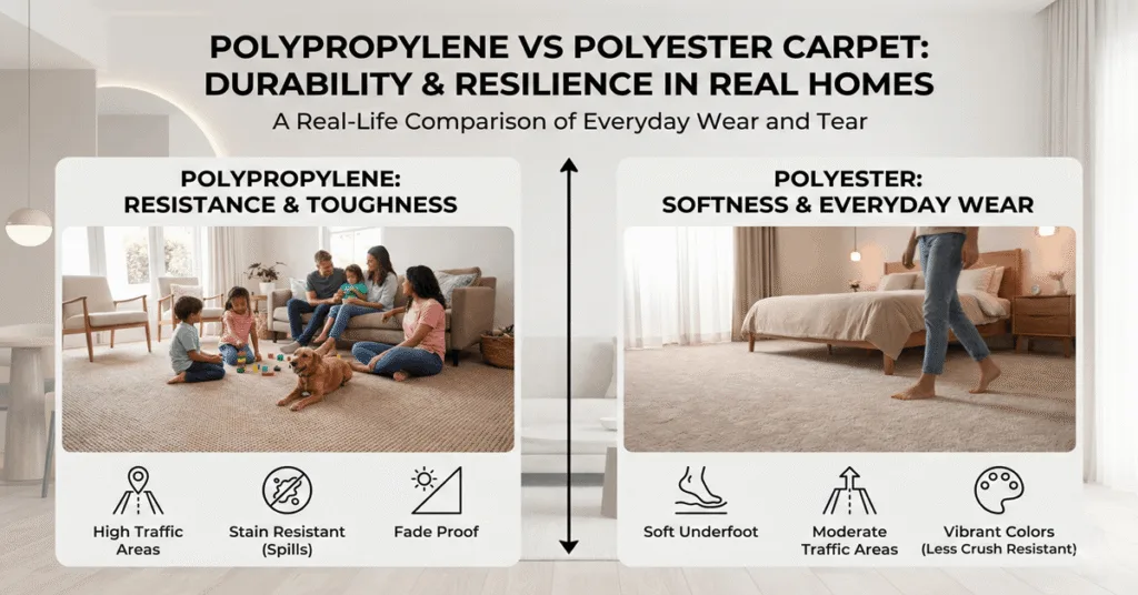 Polypropylene vs Polyester Carpet: Olefin vs PET Guide 3 Durability and resilience in real homes