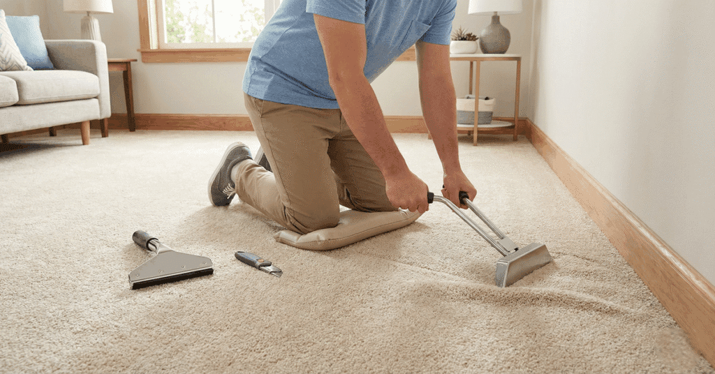 How to fix carpet wrinkles without a power stretcher using a knee kicker