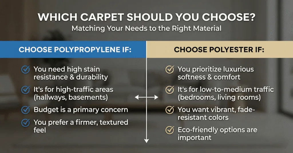Polypropylene vs Polyester Carpet: Olefin vs PET Guide 5 Which should you choose