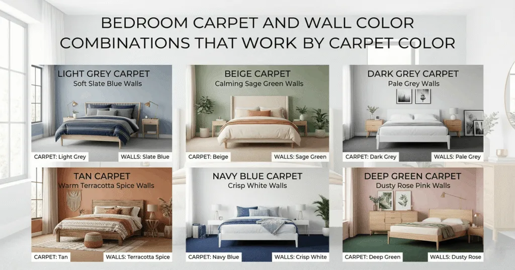 Bedroom Carpet and Wall Color Combinations That Work by Carpet Color