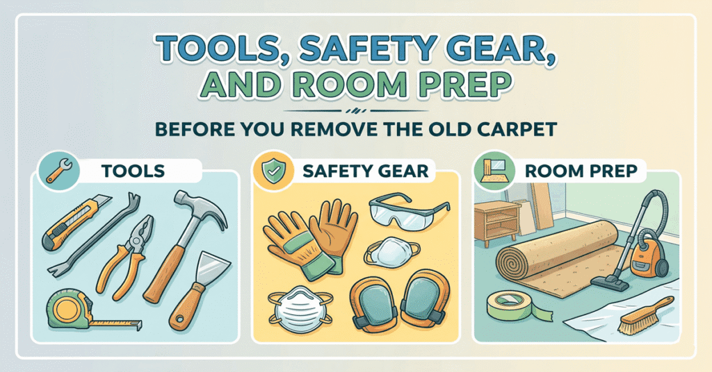 Tools, Safety Gear, and Room Prep Before You Remove the Old Carpet